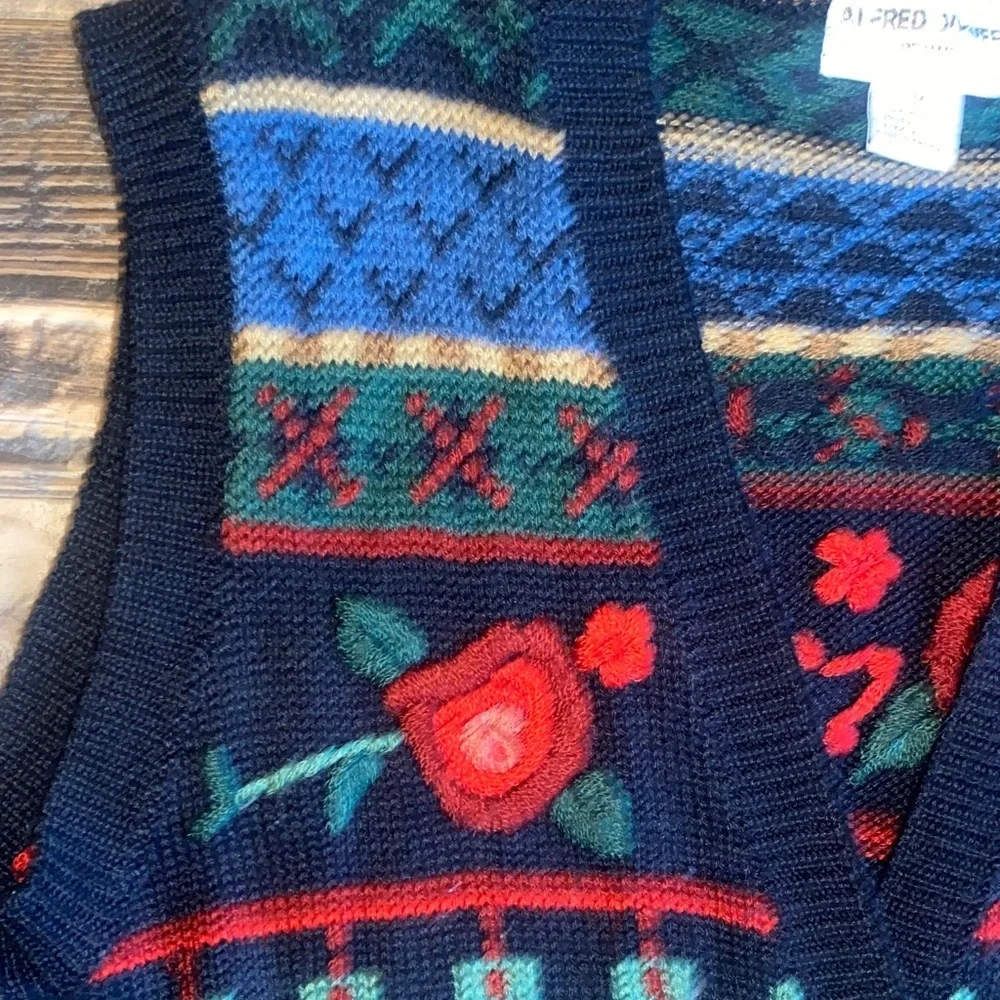 Vintage 1990 Alfred Dunner Floral Wool Blend Western Cardigan Vest